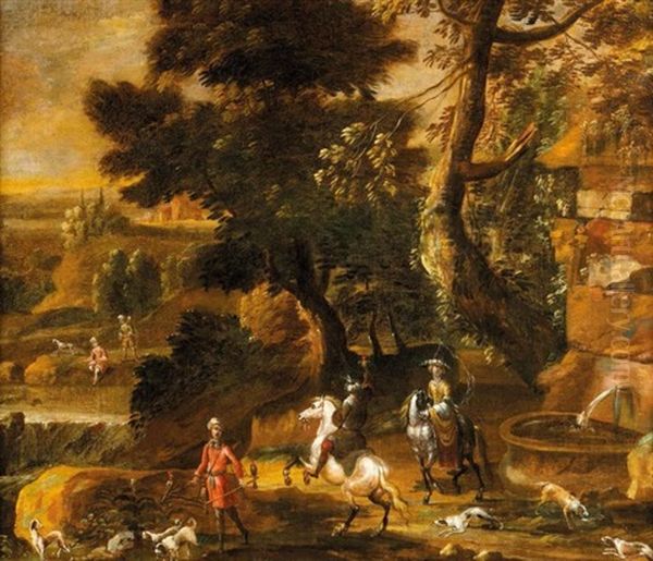 La Chasse Au Faucon Oil Painting by Philippe-Augustin Immenraet