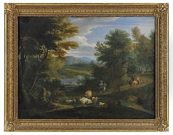 Landskap Med Ryttare Och Kreatur Oil Painting by Philippe-Augustin Immenraet