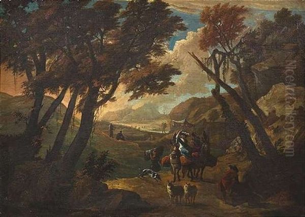 Vornehme Reisende Auf Maultieren In Italienischer Landschaft Oil Painting by Philippe-Augustin Immenraet