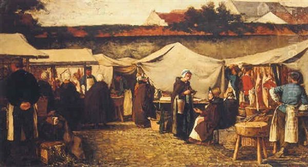 At The Market (marche En Flandre) Oil Painting by Josse Impens