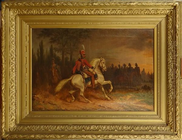 Officier A Cheval Avant La Bataille Oil Painting by A. Jules Van Imschoot
