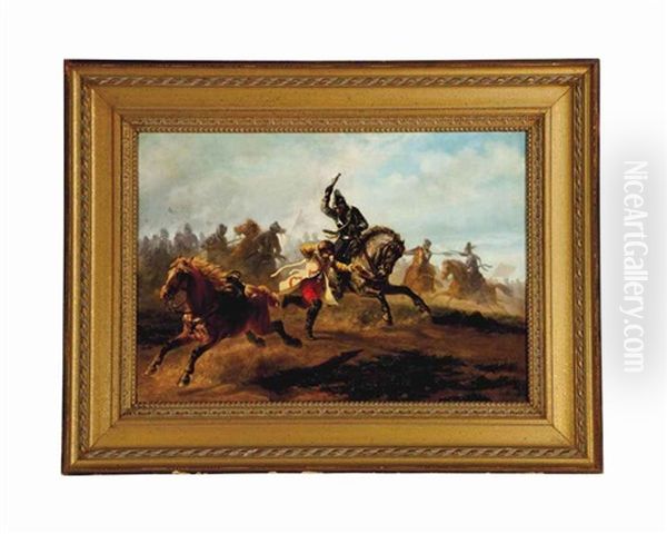 The Charge Of The Scots Greys, At Balaclava Oil Painting by A. Jules Van Imschoot