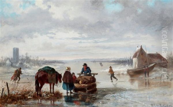 Paysage D'hiver Aux Patineurs Oil Painting by A. Jules Van Imschoot
