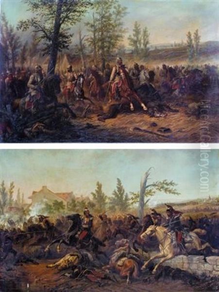 The Battle Of Gravelotte (+ The Battle Of Sedan; Pair) Oil Painting by A. Jules Van Imschoot