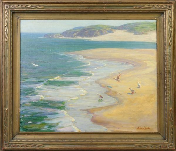 Seagulls On The Seashore Oil Painting by John J. Inglis