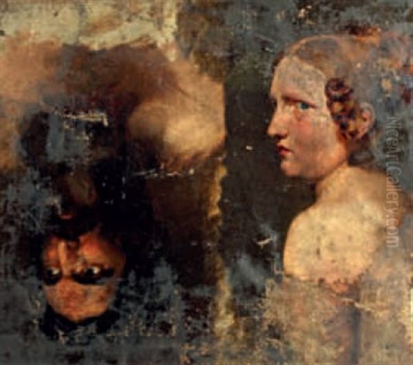 Portrait Inverse De Femme Et D'homme Oil Painting by Jean Auguste Dominique Ingres