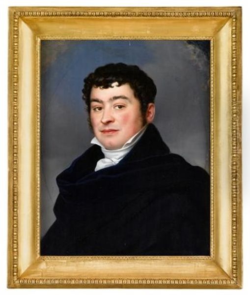 Portrait Of A Gentleman Wearing A Blue Jacket With White Cravat Oil Painting by Jean Auguste Dominique Ingres