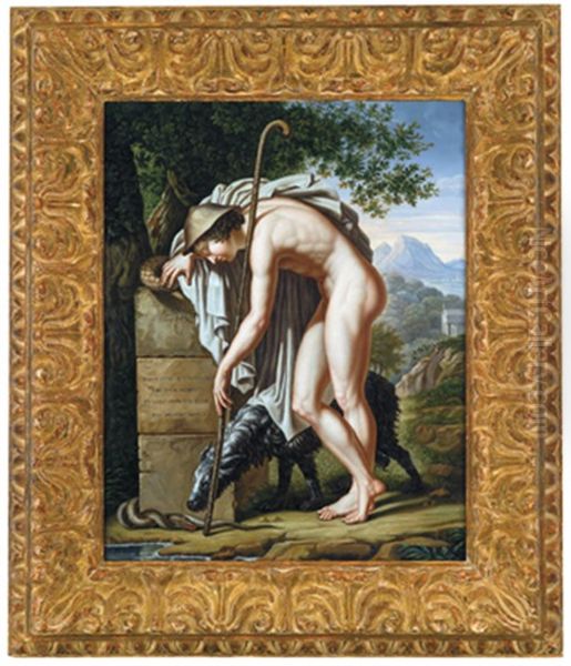 Ein Hirte An Einem Grabstein Sinnend - Culex - Die Stechmucke Oil Painting by Jean Auguste Dominique Ingres