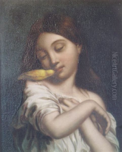 Girl With Yellow Finch Oil Painting by Jean Auguste Dominique Ingres