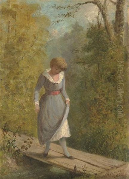 Crossing The Creek Oil Painting by John O'Brien Inman