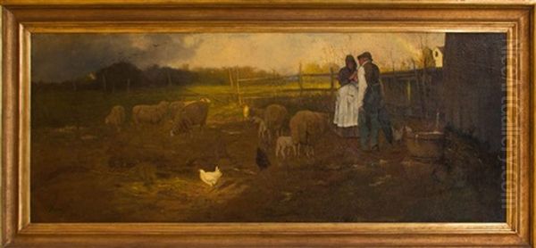 Farmyard With Man And Woman Oil Painting by George Inness Jnr.