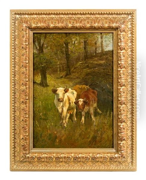 Cows In A Forest Landscape Oil Painting by George Inness Jnr.