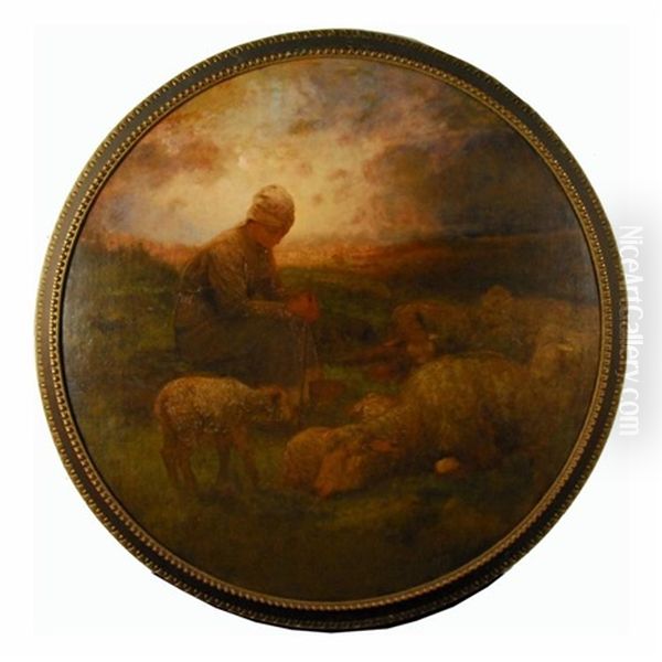 Shepherdess At Sunset Oil Painting by George Inness Jnr.