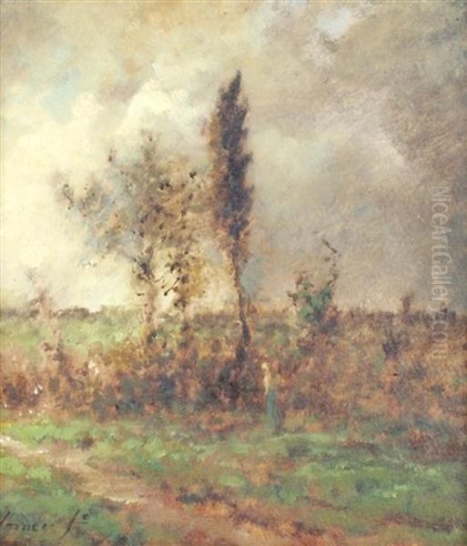 Woman In A Field Oil Painting by George Inness Jnr.