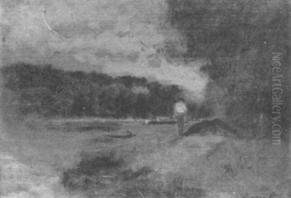 Figure By The River Oil Painting by George Inness Jnr.