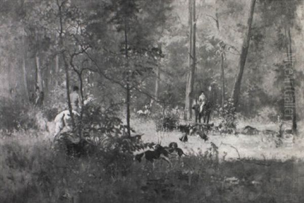 Fox Hunting Scene Oil Painting by George Inness Jnr.