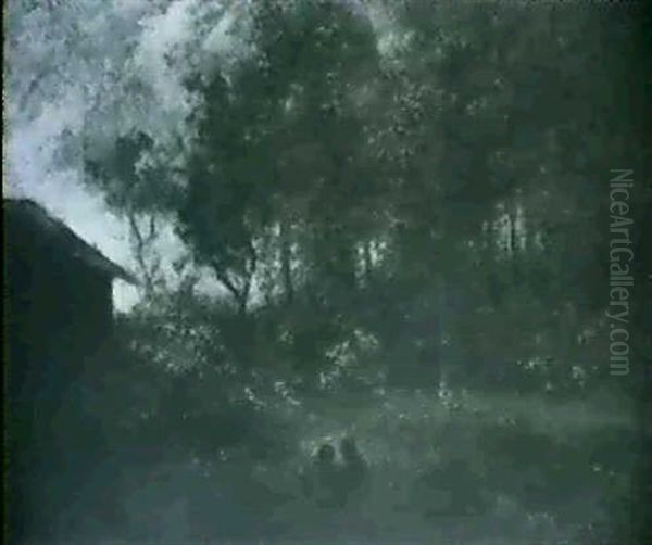 Early Evening By A Country Cottage Oil Painting by George Inness Jnr.