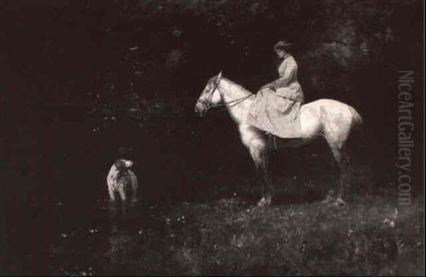 Woman On Horseback With Dog Oil Painting by George Inness Jnr.