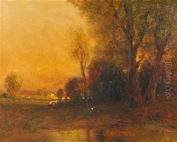 Figure In The After Glow Of Evening Oil Painting by George Inness