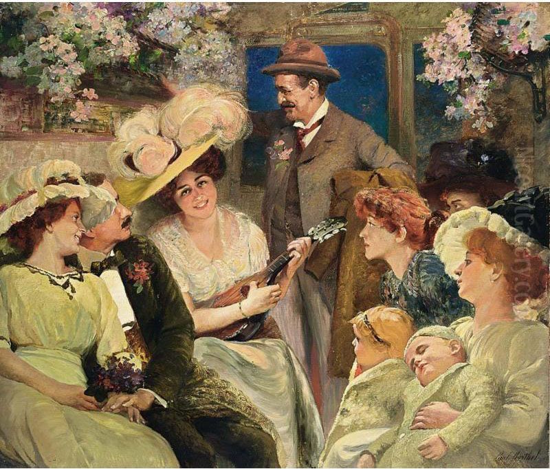 A Merry Company In A Train Oil Painting by Paul Barthel