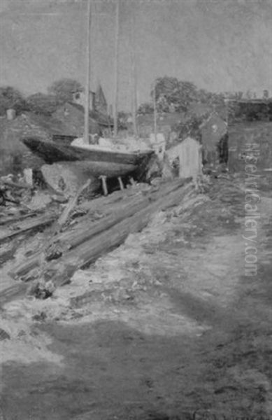 Schooner In Dry Dock Oil Painting by Ernest Ludwig Ipsen