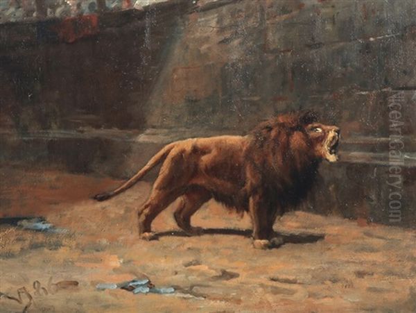 A Roaring Lion In Colosseum Oil Painting by Valdemar Irminger