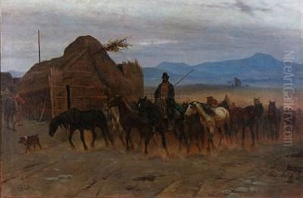 En Campagnol Med En Drift Heste Oil Painting by Valdemar Irminger