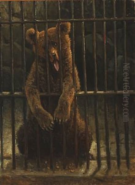 A Bear Behind Bars Oil Painting by Valdemar Irminger