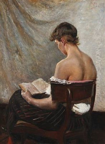 Back Turned Female Model Oil Painting by Valdemar Irminger