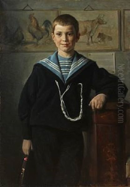Portrait Of A Boy In A Sailor Suit Oil Painting by Valdemar Irminger