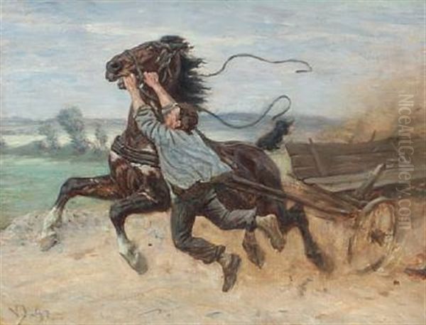 Runaway Horse Oil Painting by Valdemar Irminger