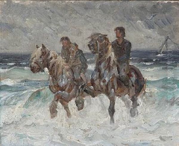 Soren Kanne And Ole Jensen Jyde The Captain Of The Lost Ship Benthe Marie (preliminary Study) Oil Painting by Valdemar Irminger