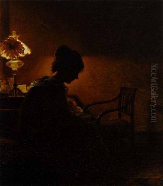 Pigen Og Kattekillingen Oil Painting by Valdemar Irminger