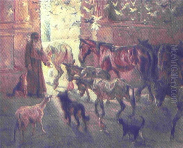 Noa Leder Dyrene Mod Arken Oil Painting by Valdemar Irminger