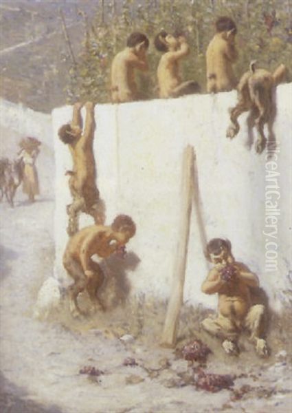 Faune Pa Druerov Oil Painting by Valdemar Irminger