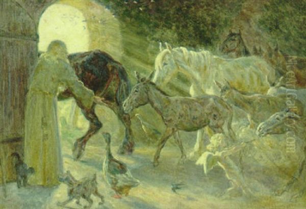 Dyrene Ved Himmeriges Port Oil Painting by Valdemar Irminger