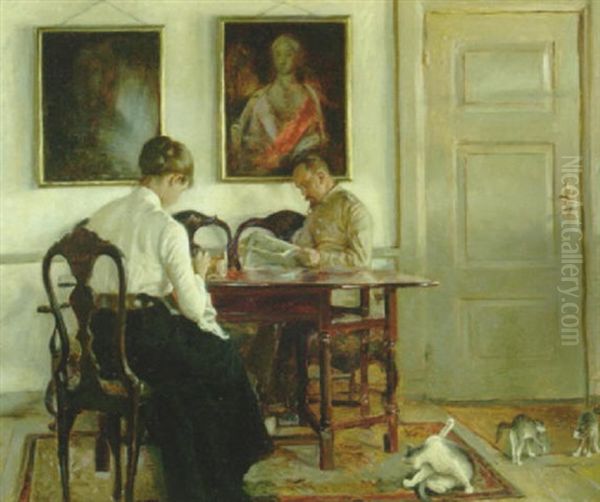 Interior Med Figurer Oil Painting by Valdemar Irminger