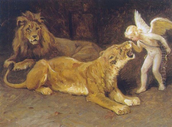 Amor Hos Loverne Oil Painting by Valdemar Irminger