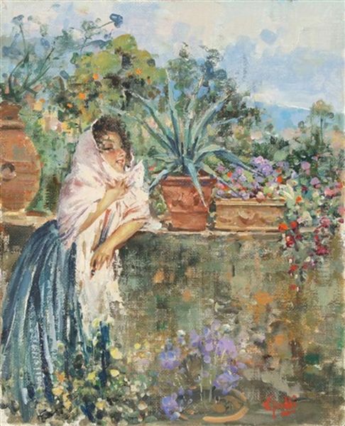 Maiden In The Garden Oil Painting by Irolli Vincenzo