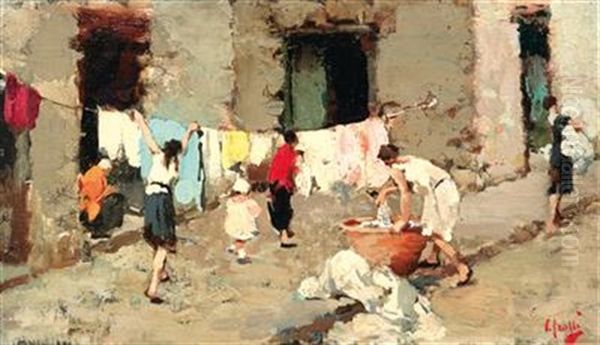 The Washerwomen Oil Painting by Irolli Vincenzo
