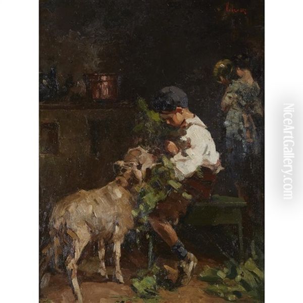 Boy With Lamb Oil Painting by Irolli Vincenzo