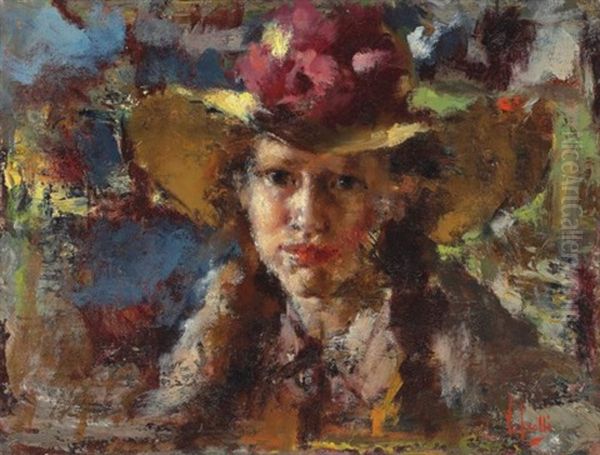 Portrait Of A Young Lady With A Hat Oil Painting by Irolli Vincenzo
