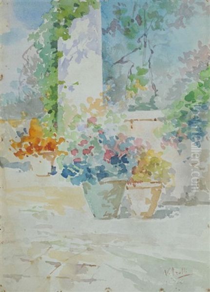 Terrazza Con Vasi Di Fiori Oil Painting by Irolli Vincenzo