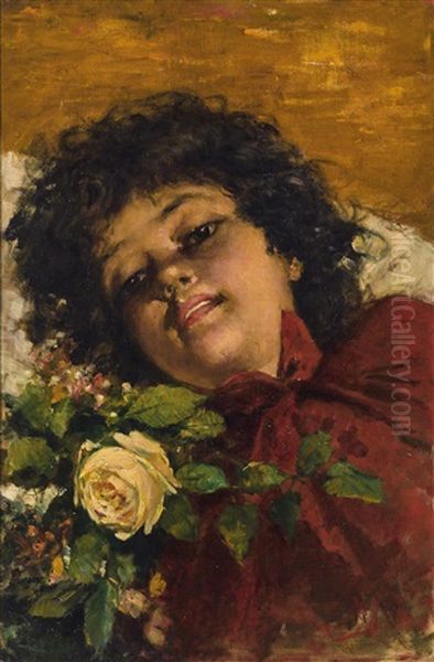 Fanciulla With Rose Oil Painting by Irolli Vincenzo