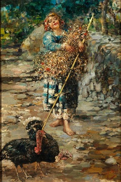 Bauerin Mit Truthahnen Oil Painting by Irolli Vincenzo