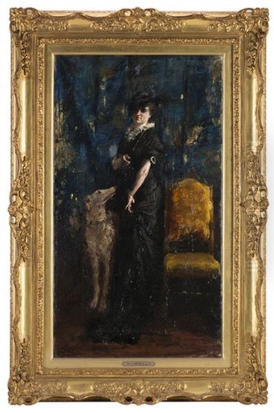 Signora Con Levriero. La Posa Oil Painting by Irolli Vincenzo