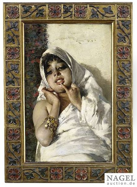 Oriental Girl In Front Of A Wall Oil Painting by Irolli Vincenzo
