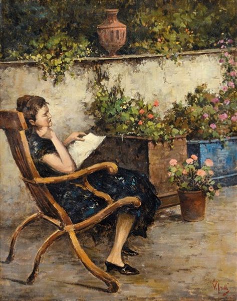 Giardino Con Ragazza In Lettura Oil Painting by Irolli Vincenzo