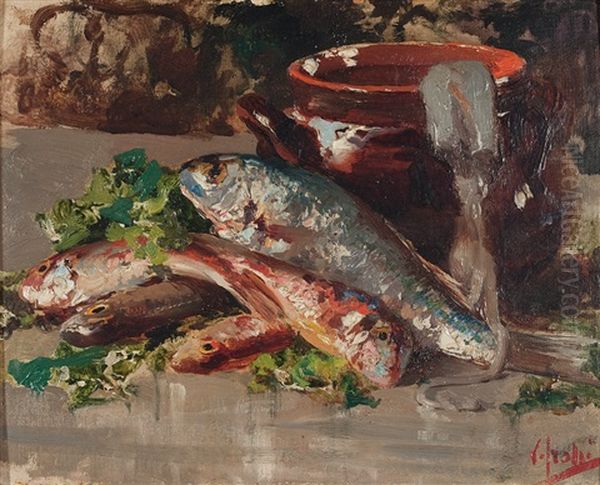 Stillleben Mit Fischen Und Keramiktopf Oil Painting by Irolli Vincenzo