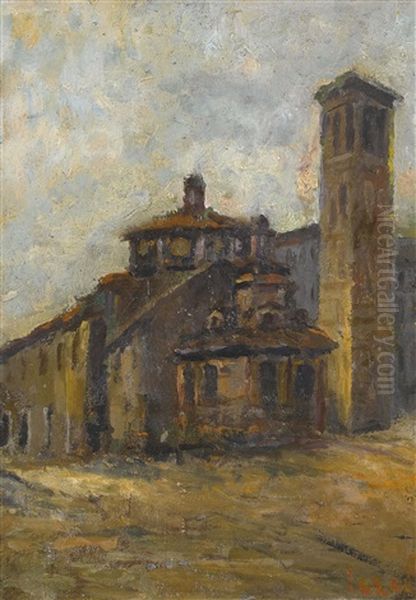 Zwei Italienische Kirchenplatzansichten (2 Works, 1 Oil On Wood) Oil Painting by Irolli Vincenzo
